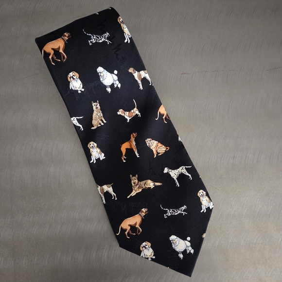 Nicole Miller Vintage 1998 Multi Color Black 100% Silk Dog Cat Pet Motif Tie - Picture 1 of 8